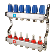 Коллектор из нерж стали в сборе с расходомерами 6 выходов 1"*3/4" MS.506.06