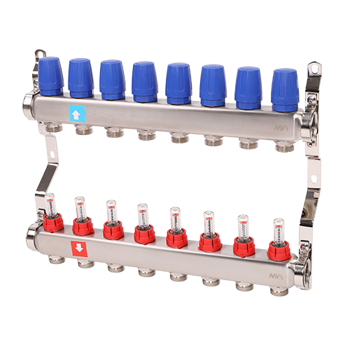 Коллектор из нерж стали в сборе с расходомерами 8 выходов 1"*3/4" MS.508.06